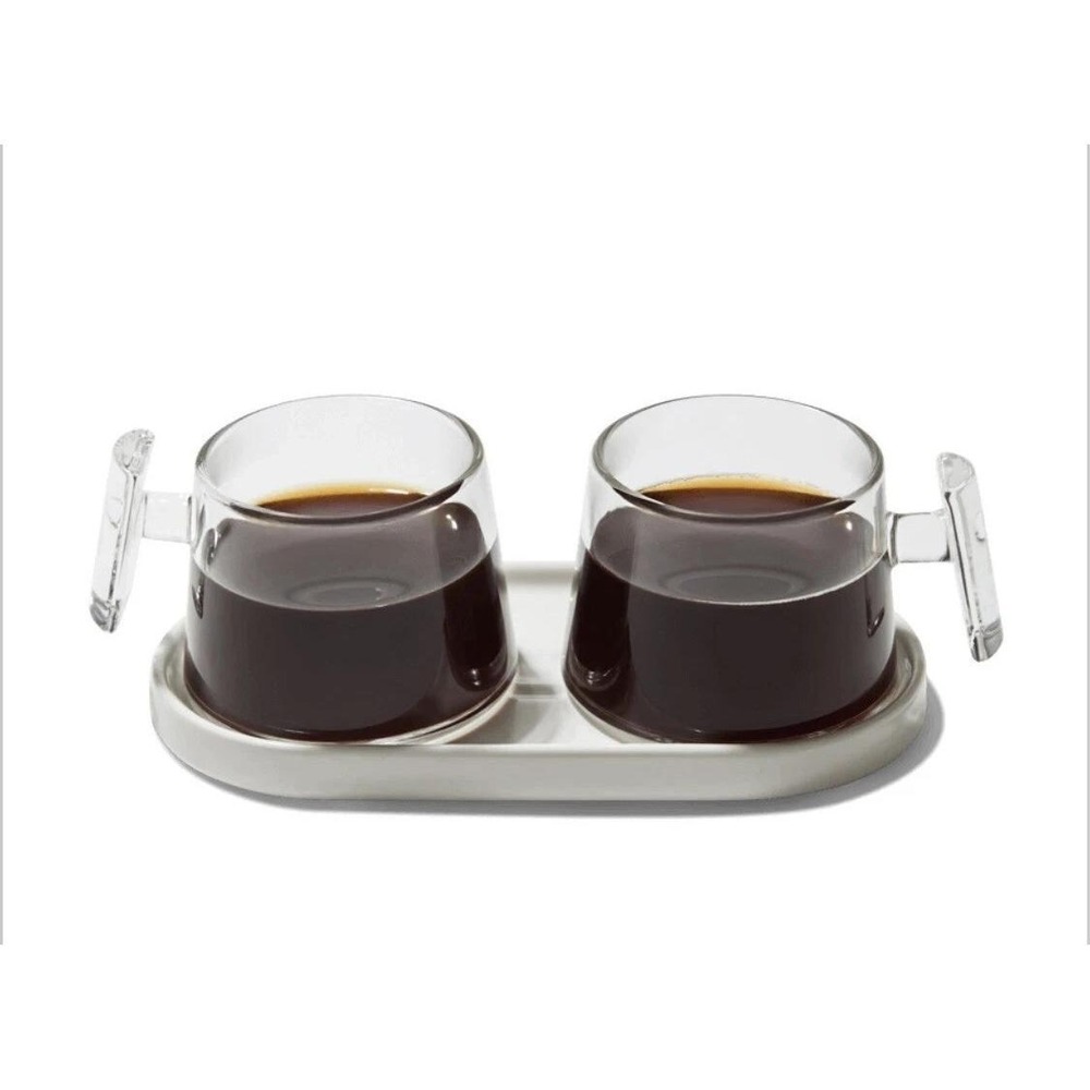 Pure Over Espresso Glass Duo with‎ Ceramic Tray – 3.5oz Double Shot Cups